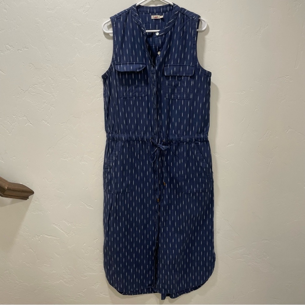 Faherty Saylor Midi Dress in Midnight Ikat Womens Medium Pockets Blue Sleeveless - Picture 6 of 15